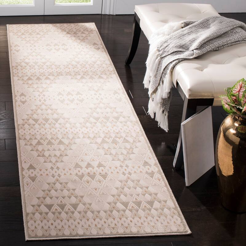SAFAVIEH Noble Anice Modern Oriental Polyester Rug - 2'2" x 8' Runner - Light Beige/Cream