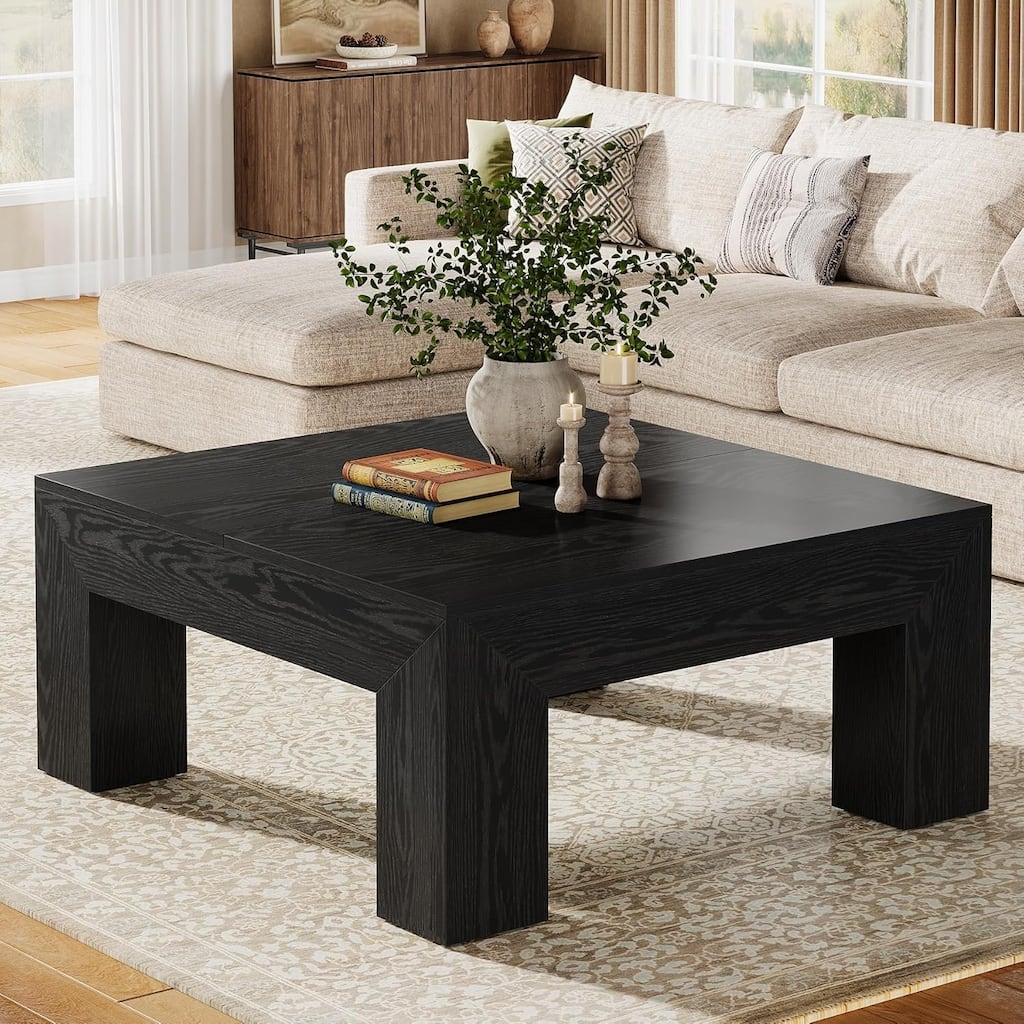 39.4-Inch Square Farmhouse Coffee Table for Living Room - 39.4"W x 39.4"D x 19.7"H