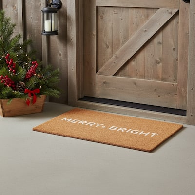 HomeRoots 24" X 36" Brown And White Christmas Merry and Bright Outdoor Coir Door Mat - 24.00' X '36.00