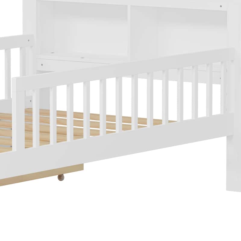 Twin Size Bed with Headboard Storage Rack for Safety