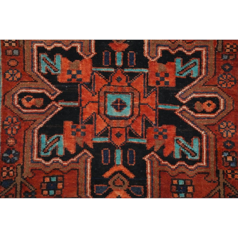 Hand Knotted Oriental 100% Wool Carpet Traditional Geometric Oranges & Rust Heriz Runner Rug - 10' 7'' X 3' 1''