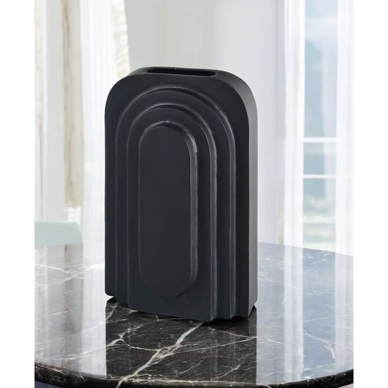 12" Black Geometric Aluminum Table Vase - 7 - Black - 7
