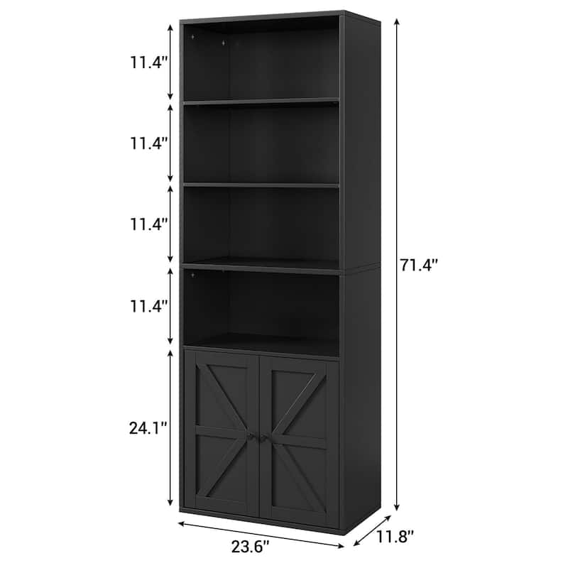 71.4" Tall Bookshelf, 4-Tier Bookcase, Book Shelf, Open Storage Shelf with Doors