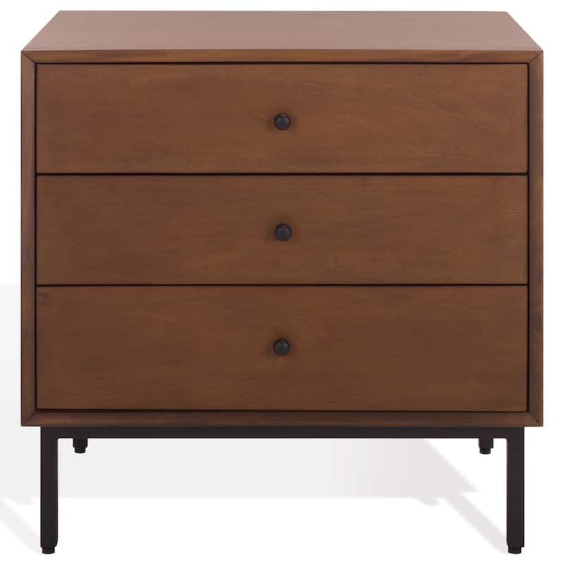SAFAVIEH Couture Trever Wood 3-Drawer Nightstand - Walnut/Black