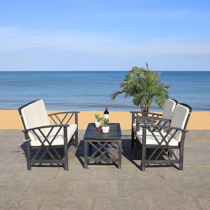 SAFAVIEH Outdoor Nayely 4-Piece Acacia Solid Wood Conversation Patio Set - 40Wx20Dx17H