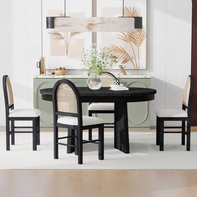 5-Piece Round Dining Set with 4 Upholstered Chairs and Extendable Table for Family Meals and Gatherings