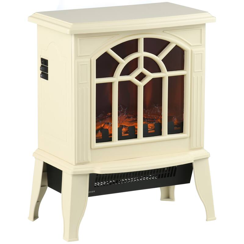 18" Cream White Electric Fireplace Heater with LED Flames, Overheat Protection, 750W/1500W - Cream White