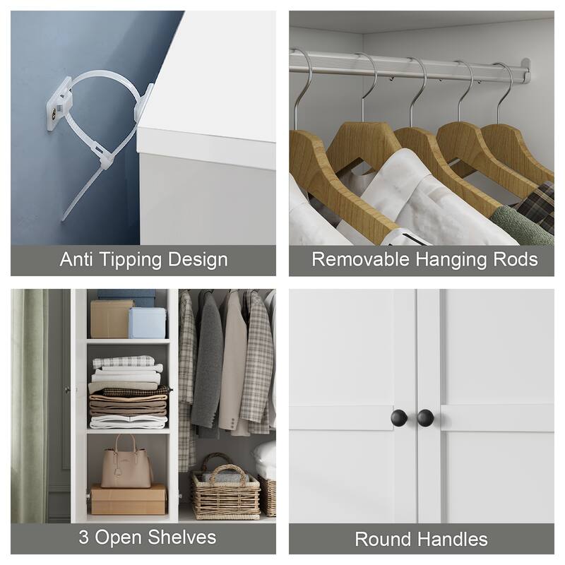 Gyomojoy Large White Wardrobe Closet with Drawers & Doors, Modular Armoire with Hanging Rods, Apartment & Dorm Storage