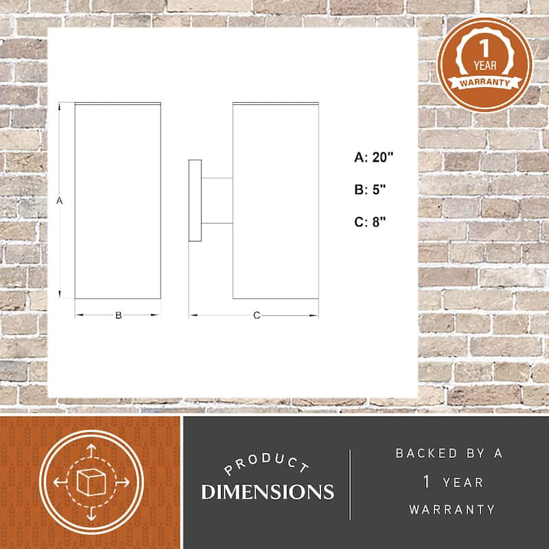 Chiasso 2-Light Modern Outdoor Wall Sconce, Rust-Resistant Aluminum Cylinder Shade, Up Down Lighting, Exterior Lantern