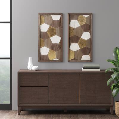 Madison Park Motley Neutral/ Gold Geo Wood Carved Wall Panel 2 Piece Set