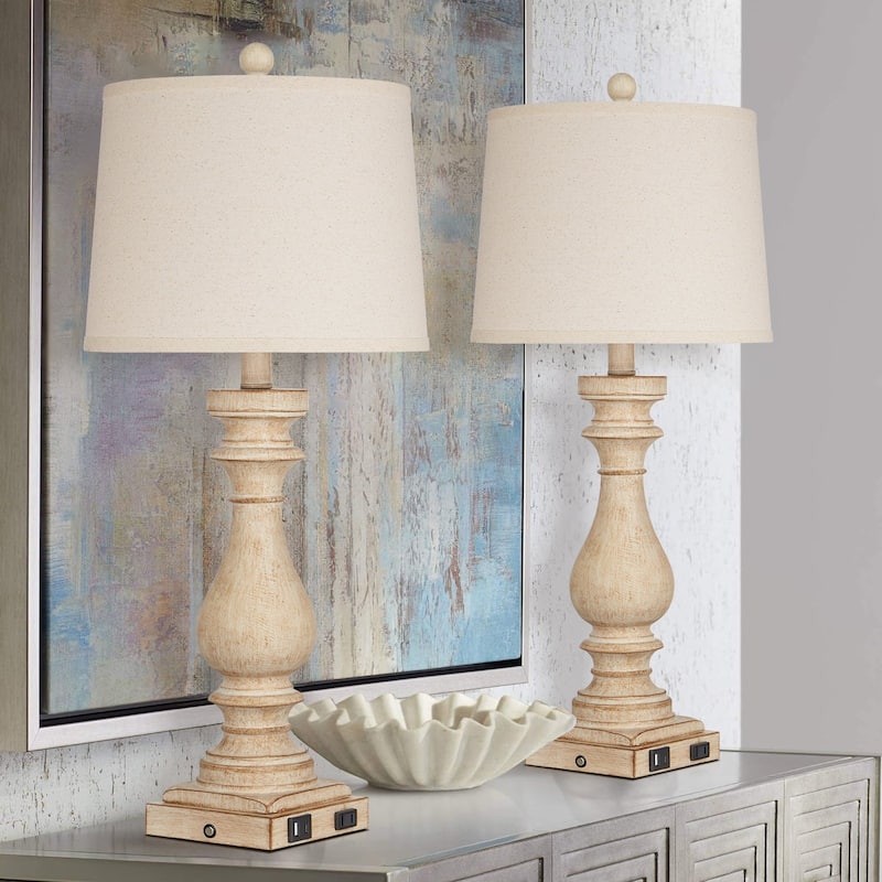 27.5'' Beige Bedside Resin Table Lamps with Built-in USB Ports, and Touch Control (Set of 2) - 12.5'' x 12.5'' x 27.5''