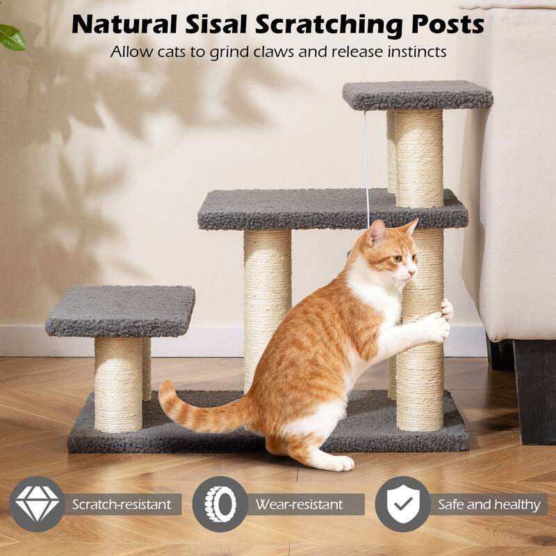 Gymax 2-in-1 Cat Tree Tower Pet Steps w/ Scratching Posts Hanging Toy