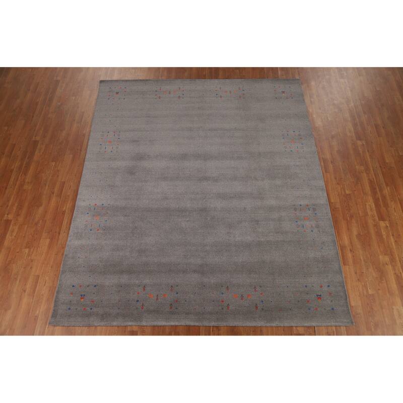 Gray Tribal Gabbeh Oriental Area Rug Handmade Wool Carpet - 8'1" x 9'8"