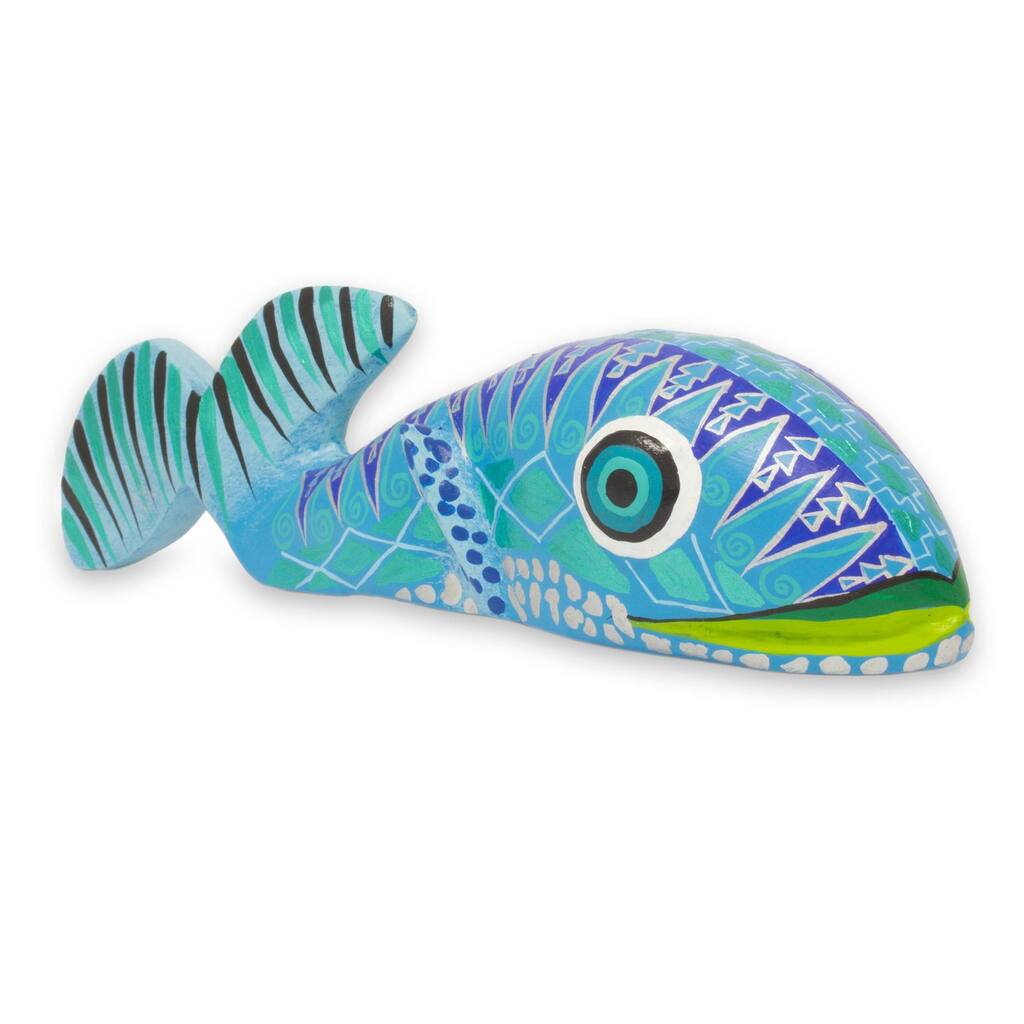 Handmade Aztec Whale Alebrije wood statuette (Mexico) - 23 x 11 x 11