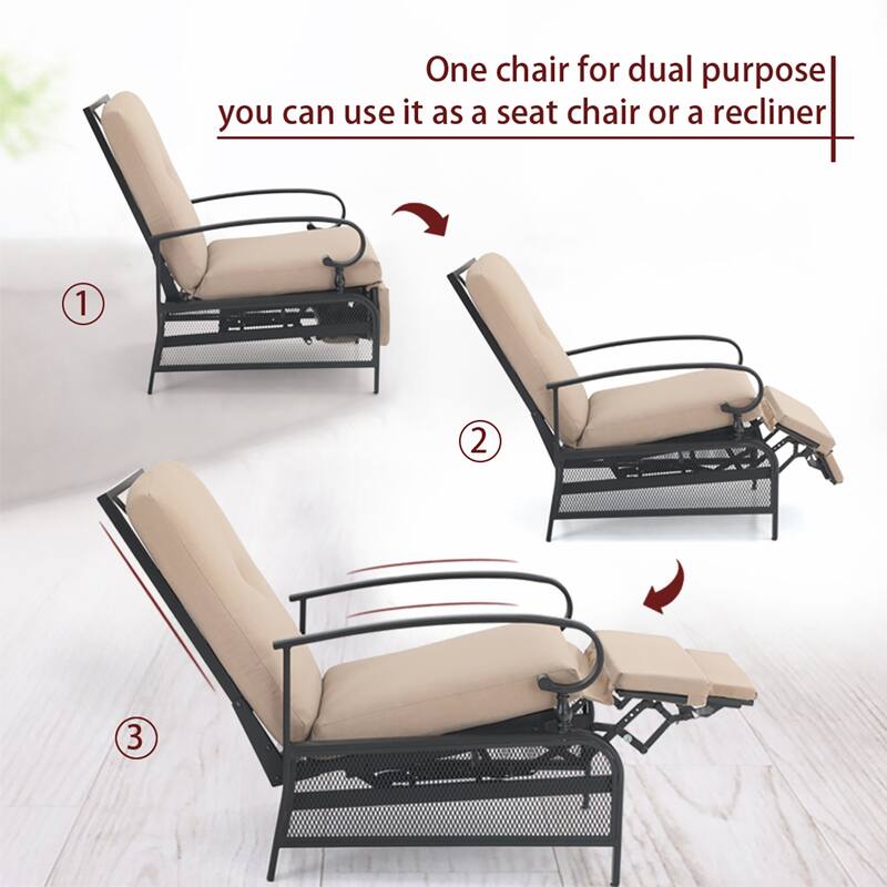 MAISON ARTS Adjustable Recliner Lounge Chair & Bistro Table Set - Perfect for Outdoor, Patio, Garden, and Porch