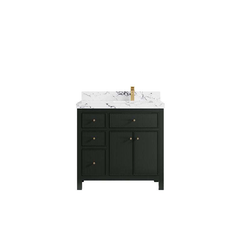 Willow Collections 36 in W x 22 in D Sonoma Right Offset Free Standing Reeded Bathroom Vanity with Countertop
