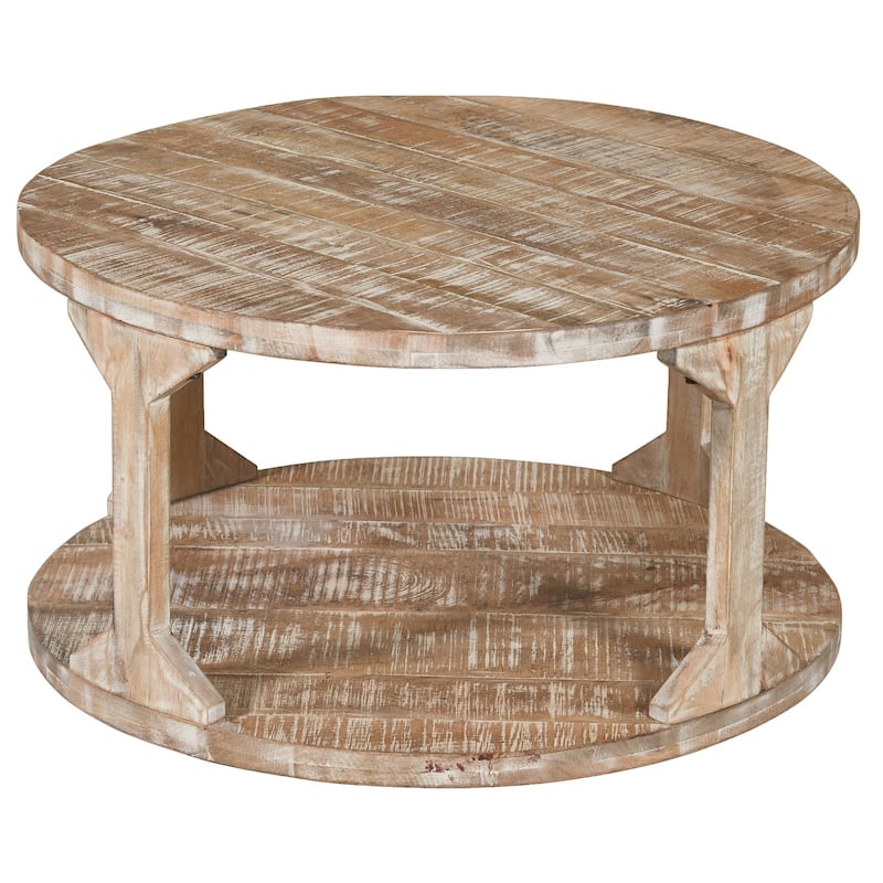 Rustic Modern Solid Wood Coffee Table in Distressed Natural