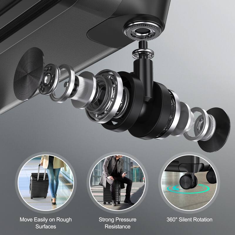 SUGIFT 3 Piece Luggage Sets Hard Shell Luggage Sets with Spinner Wheels TSA Lock, 20in/24in/28in, Black