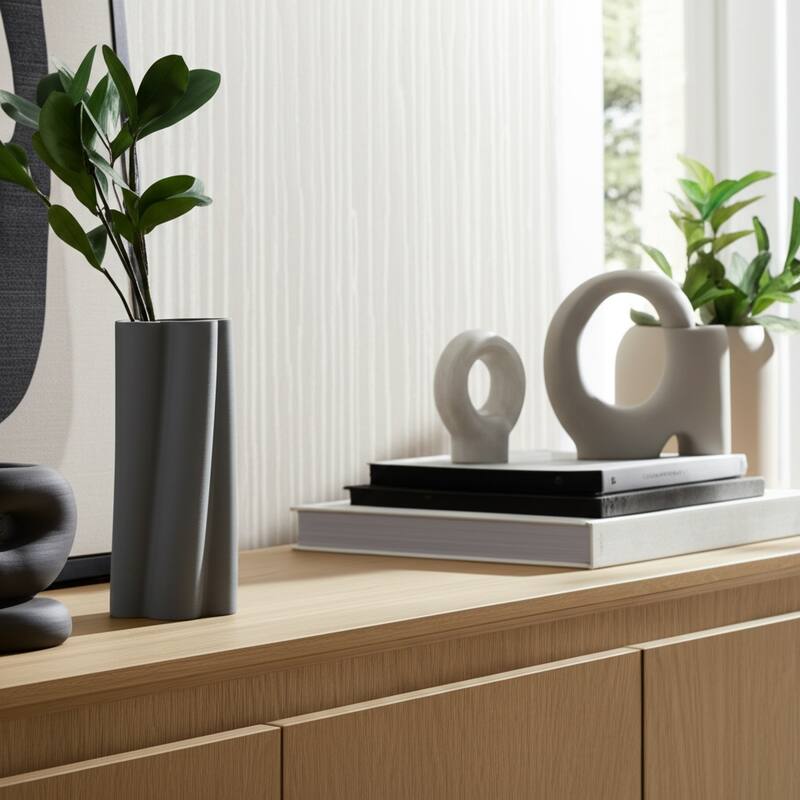 Porcelain Vase Sculptural Vertical Wave Design with Curved Silhouette