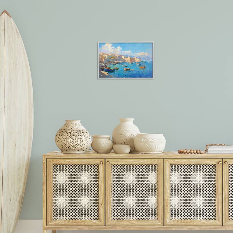Stupell Nautical Harbor Coastal Town Framed Giclee Art Design By LSR Design Studio