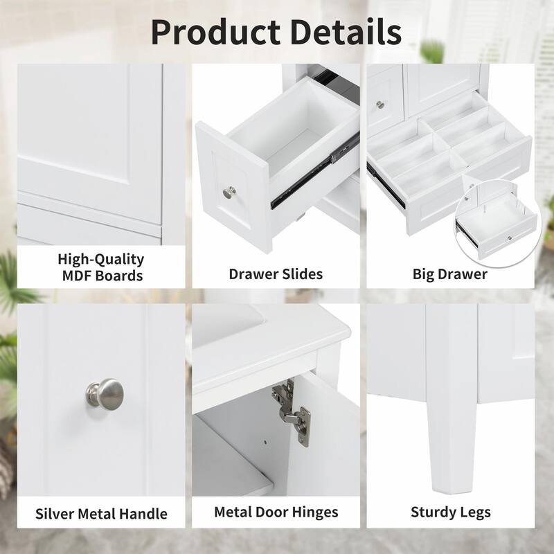 24-Inch Bathroom Vanity with Storage, Adjustable Shelf, Removable Dividers