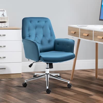 Vinsetto Modern Mid-Back Tufted Velvet Home Office Desk Chair with Arms, Swivel Adjustable Accent Chair with Soft Seat