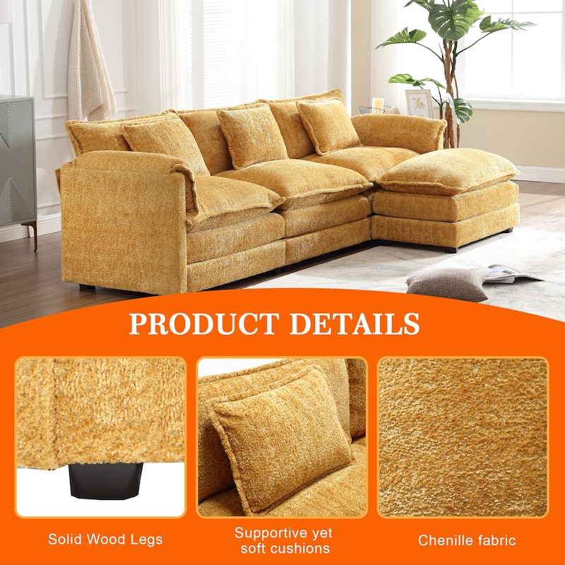 Chenille Fabric L-Shape Comfy Oversized three-seat Modular Sectional Sofa