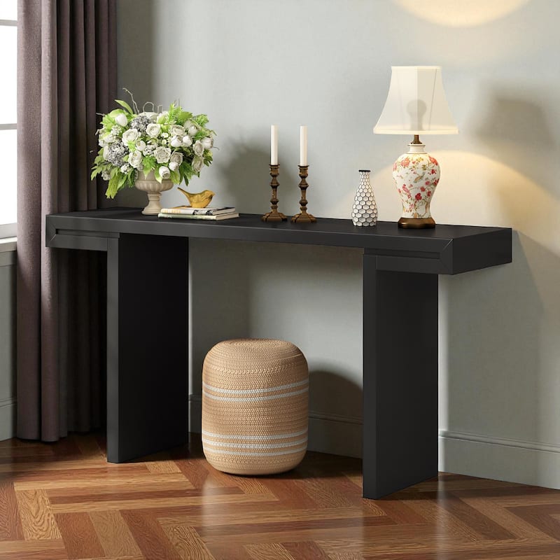 60'' Modern Console Table with Geometric Lines, Painted Finish & Adjustable Feet for Entryway, Hallway or Living Room