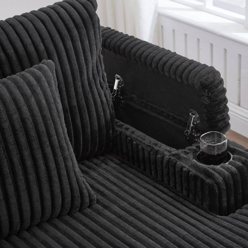Corduroy Chaise Lounge Sofa Loveseat Sleeper Sofa with Adjustable Backrest, Cup Holders, Phone Holder and Dual Storage Armrest