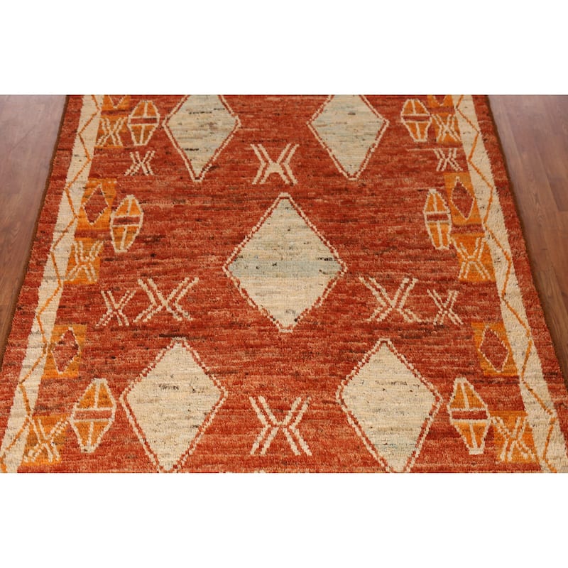 Orange Geometric Moroccan Oriental Rug Handmade Wool Carpet - 6'1" x 8'6"