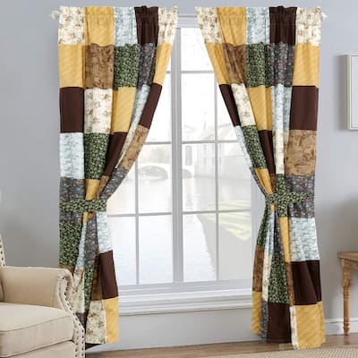 Farmhouse Country Vintage Floral Patchwork Window Curtain Panel/Drapes with Tie Backs