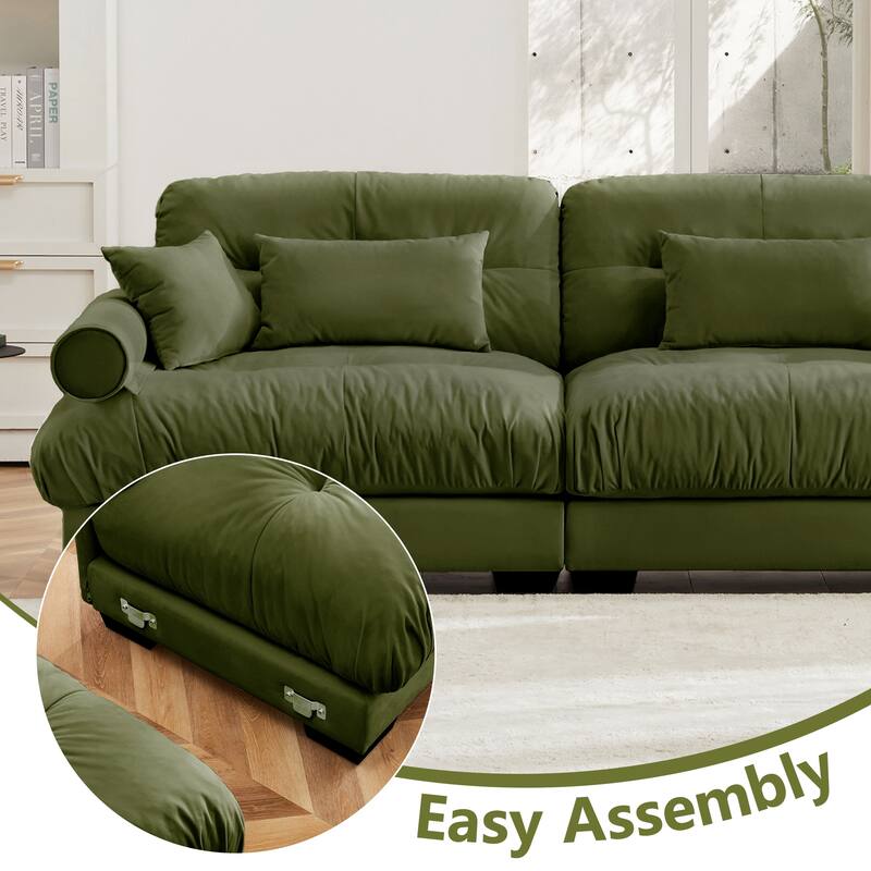 U-Shaped Velvet Sectional Sofa Set with Ottoman, 130" 3-Seater Modular Sofa withRound Armrests, Modern Upholstered Couch