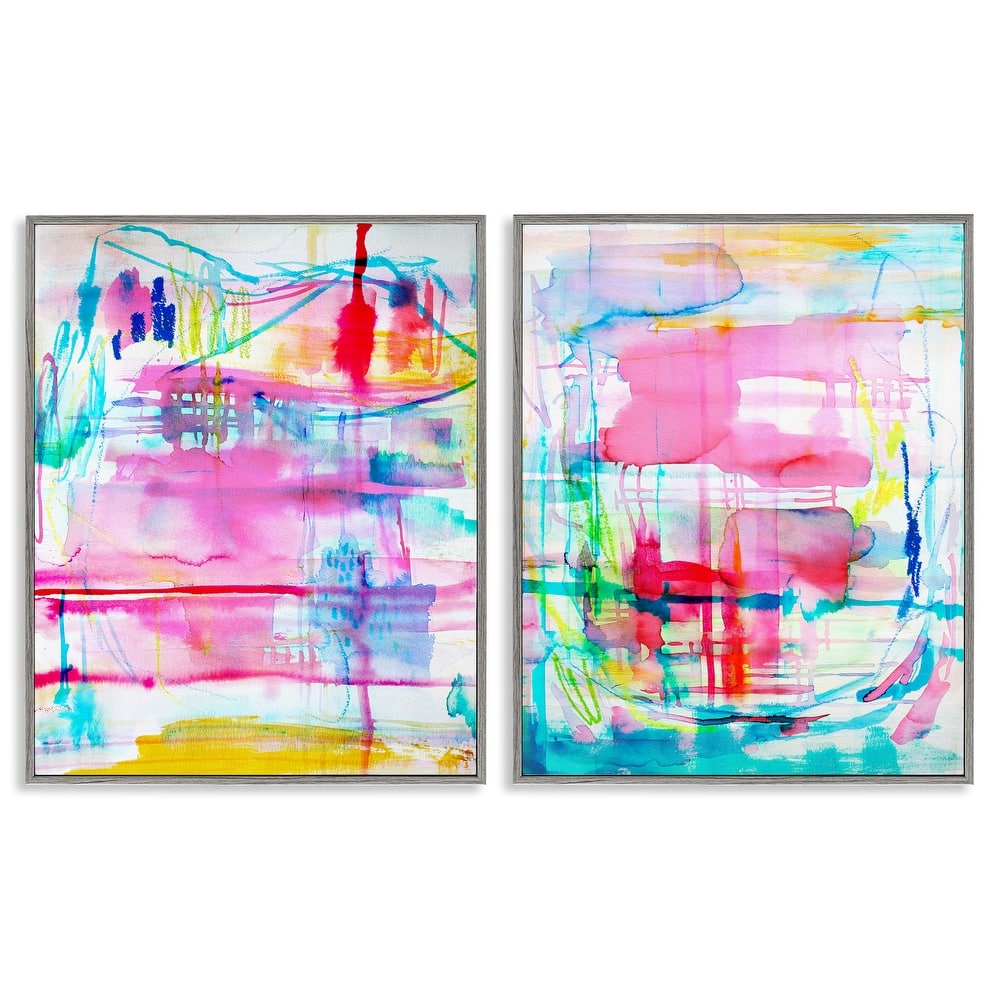 Stupell Vibrant Chaos Abstractions Framed Giclee Art Design By Gemma Bardot (Set of 2)