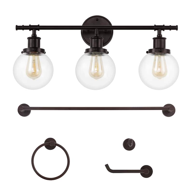 Avalon 24.5" 3-Light Farmhouse Classic Vanity Light with Bathroom Hardware Accessory Set, (5-Piece) by JONATHAN Y