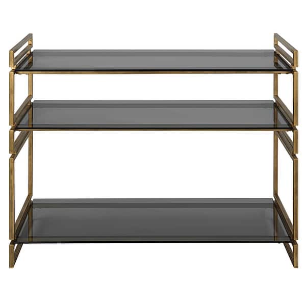 slide 2 of 6, Uttermost Stacked Up Gray Glass Console Table - 40"W x 33"H x 16"D