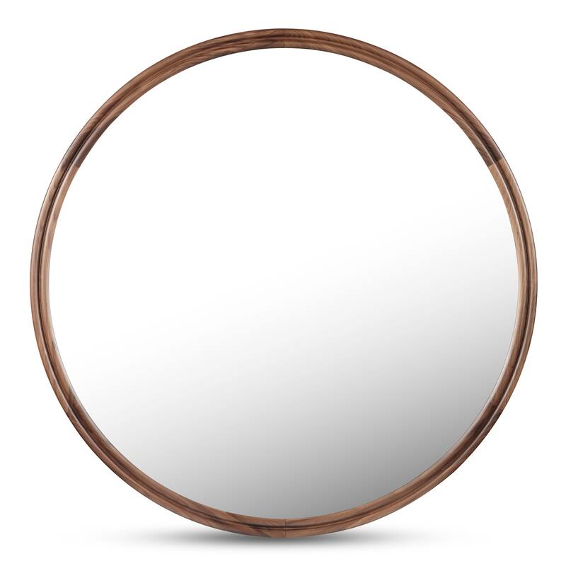 NADAAL STUDIOS Olyen Mirror, Oval Solid Walnut Frame with Double Edge Detail, Natural Walnut - Walnut - 36.0in H X 1.06in D X 36.0in W