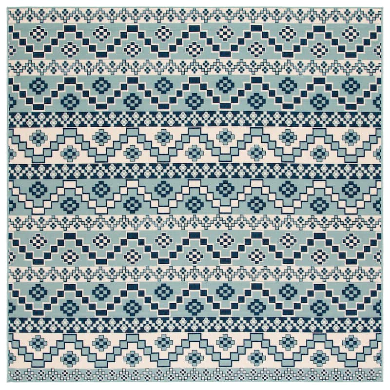 SAFAVIEH Veranda Dymph Indoor /Outdoor Waterproof Patio Backyard Rug - 6'7" Square - Turquoise/Blue