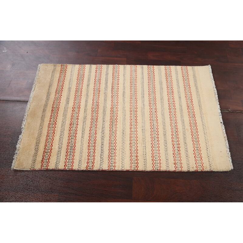Geometric Striped Oriental Gabbeh Kashkoli Area Rug Wool Hand-knotted - 2'7" x 4'1"