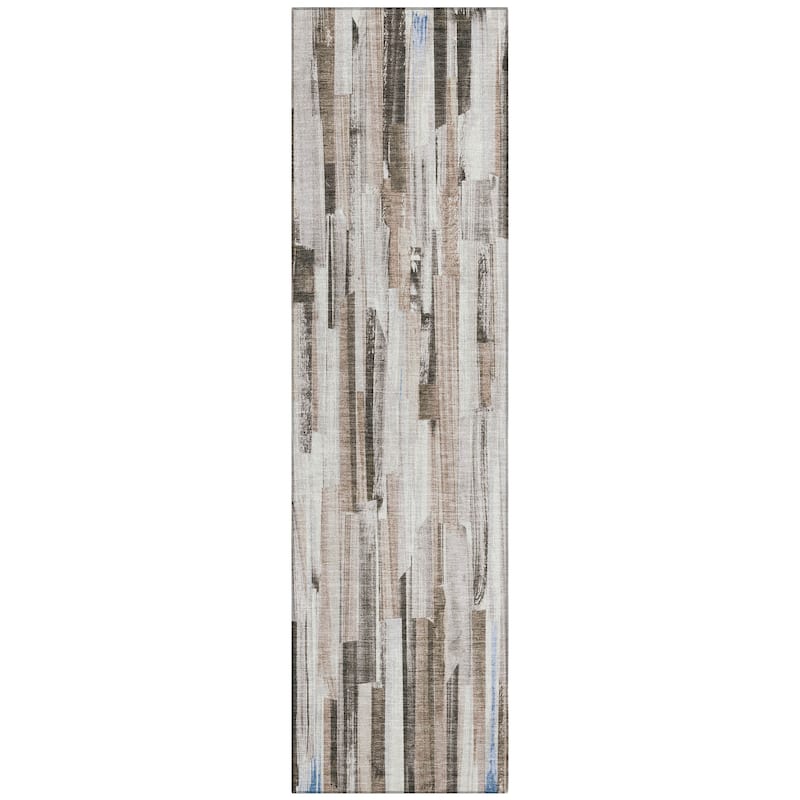 Machine Washable Indoor/ Outdoor Modern Stripes Chantille Rug