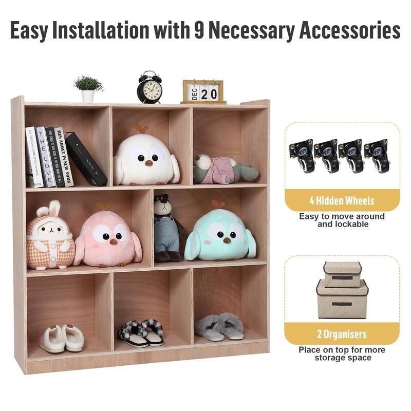 8-Section Classroom Storage Locker, 8 Cubbies for Classrooms, Daycare Cubby with 4 casters