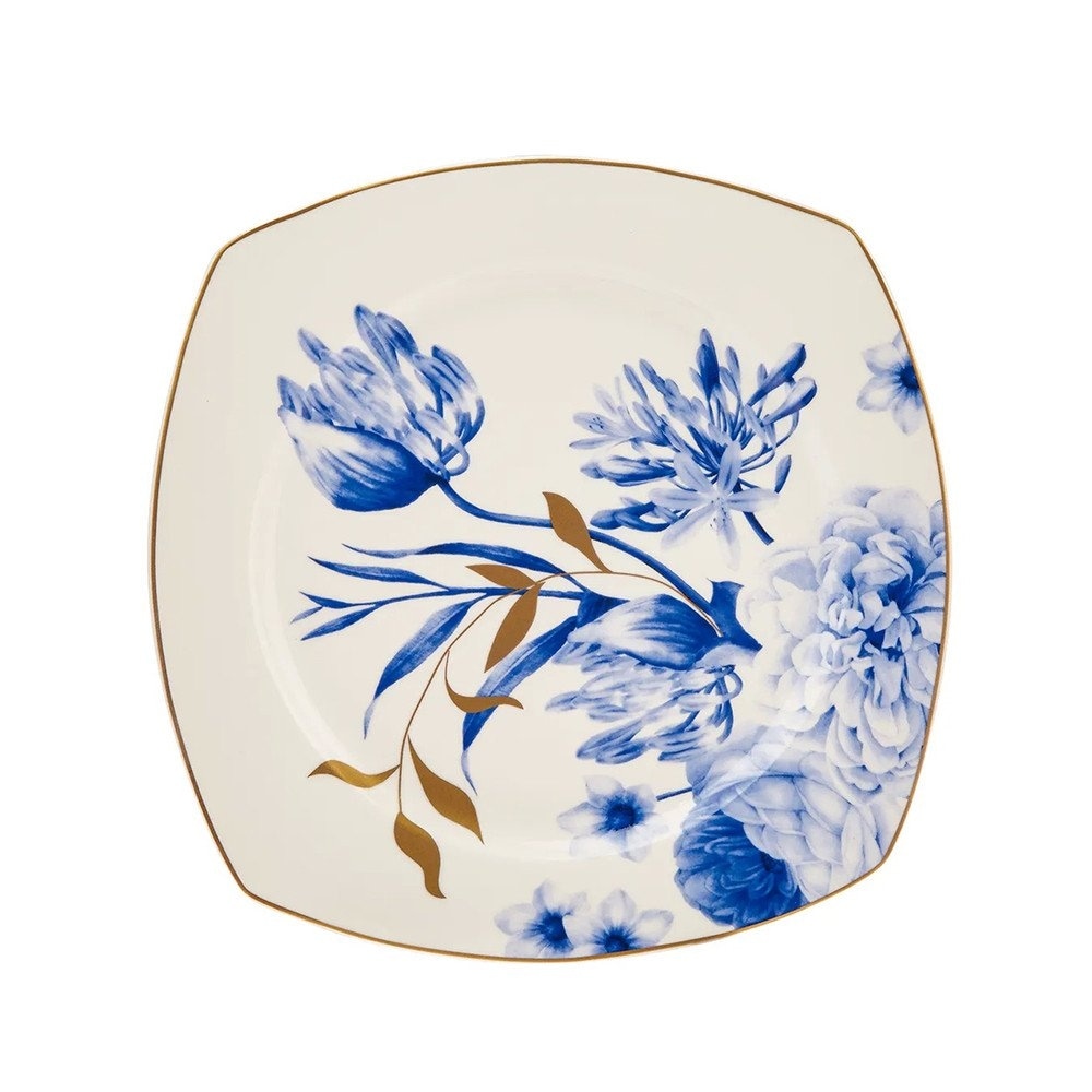 Garden Bone China Dinnerware Set of 60 for 12 Blue Floral Formal Squar 
