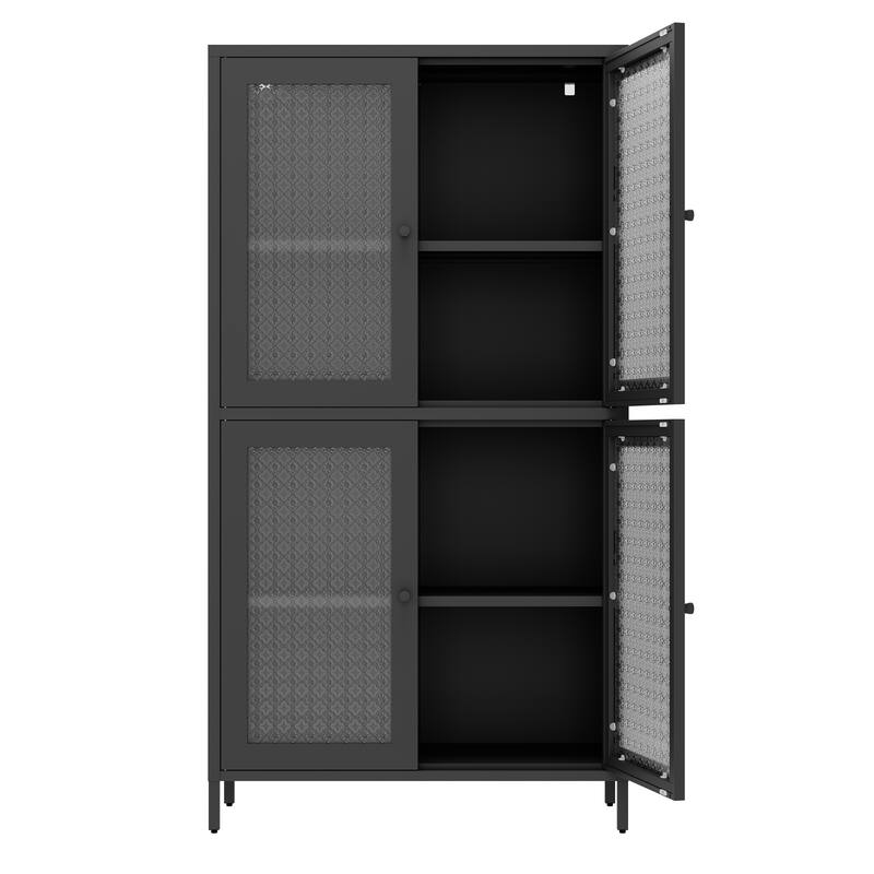 Classic Metal Storage Cabinet Display Cabinet with 4 Glass Doors 4 Shelves Cabinet Bookcase Side Cabinet