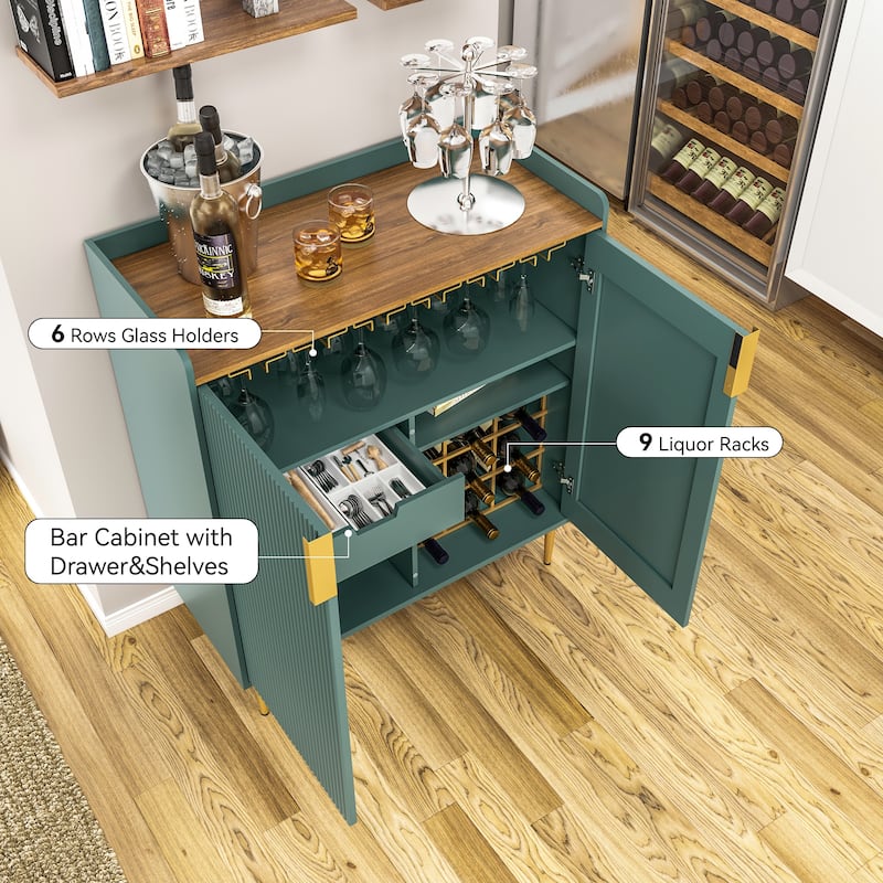 31.6'' Modern Coffee Bar Cabinet with Wine Racks and Storage Drawer