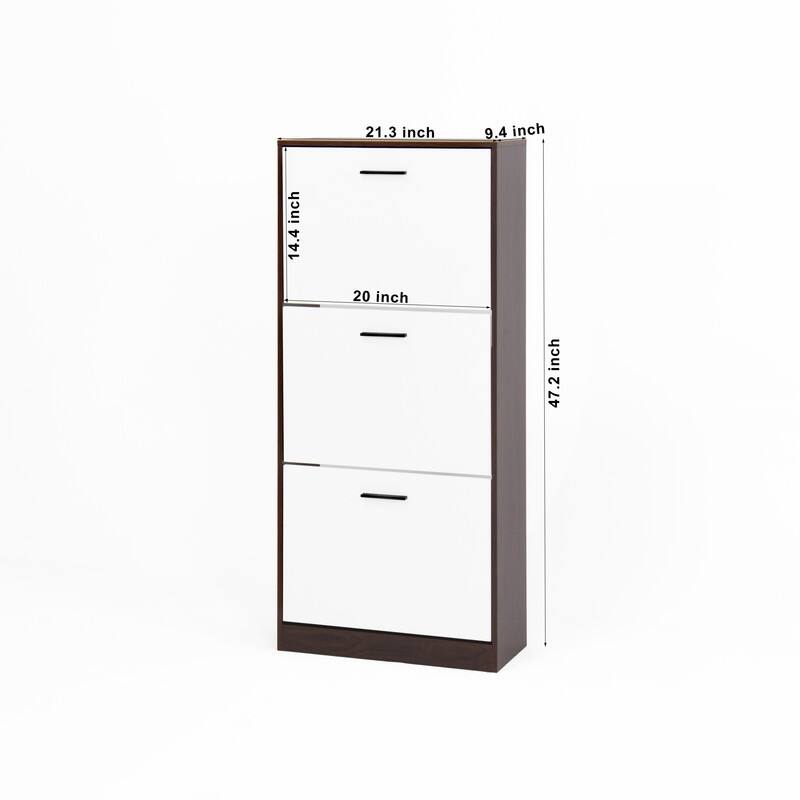 Shoe Storage Cabinet with 3 White Panel Flip Drawers, Freestanding Organizer for Entryway, Narrow Shoe Rack Cabinet