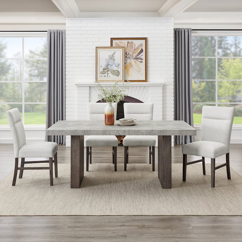 Roundhill Furniture Sorlen Modern 7-Piece Dining Set, 3D Faux Concrete Table with 6 Chairs