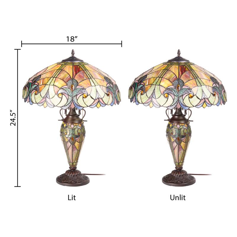 Halston River of Goods Double Lit Stained Glass 24.5-Inch Table Lamp - 18" X 18" X 24.5"