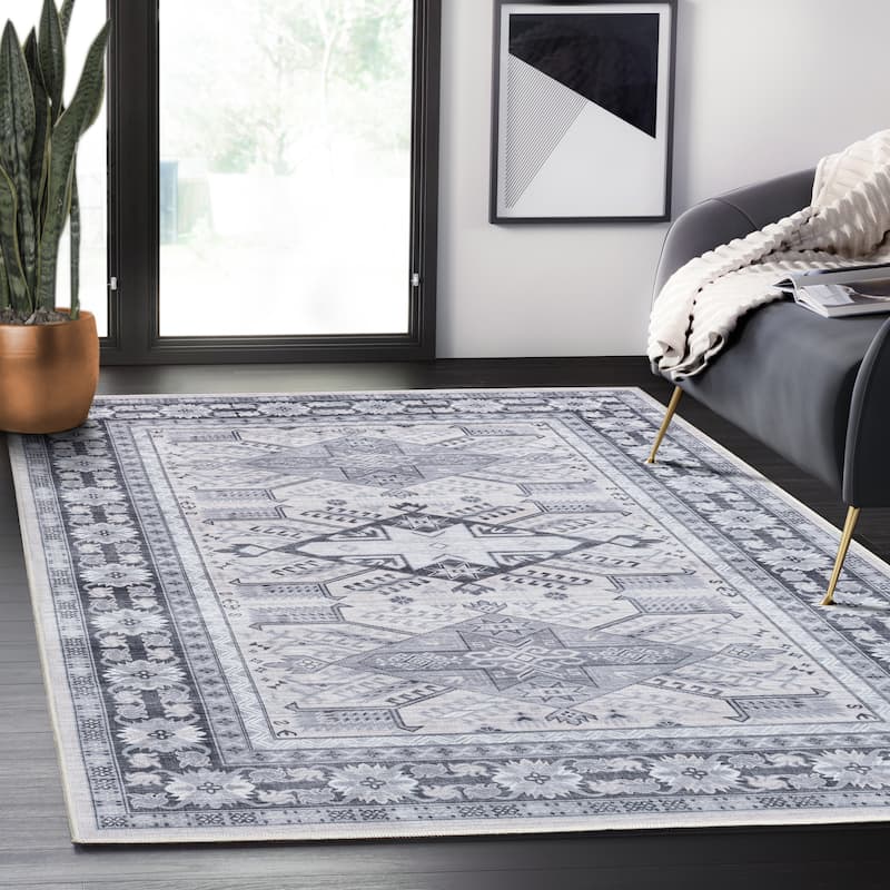 Abani Rugs Molana Collection MOL180A Vintage Grey Cream Area Rug - 7'9" x 10'2" - Grey