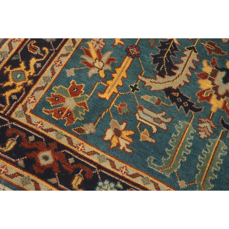 Hand-knotted Transitional Wool Carpet Blue Oushak Rug Floral Oriental Area Rug - 8' 9'' X 5' 11''
