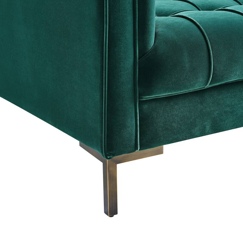 Velvet Upholstered Loveseat Sofa, Small Loveseat Sofa with Channel Stitching, 2 Seater Sofa Couch with Brass Legs
