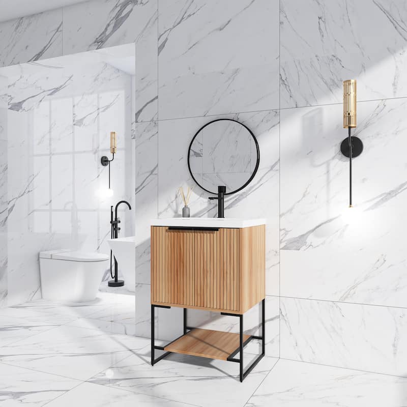 24"/30" Plywood Freestanding Bathroom Vanity Set with White Sink